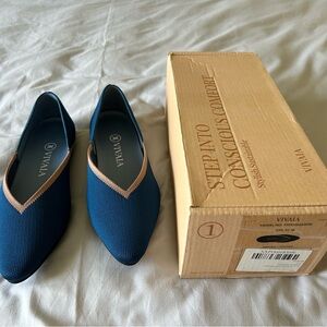 Vivaia pointed-toe flats in blue with brown trim